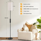 Ambimall 64'' Modern Floor Lamp with Remote, Tall Lamps for Living Room, Bedroom, Office, Dining Room, Beige Square Shade with Black Pole(Included Bulb)