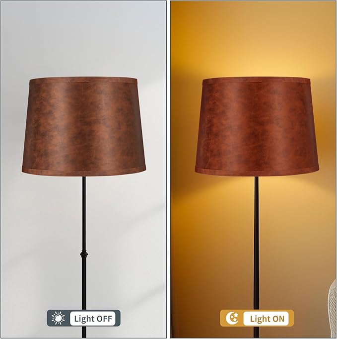 ALUCSET 2pcs Drum Lampshades Large Brown Lamp Shades, 13" Top X 15" Bottom X 11" High Replacement for Table Lamp Shades and Floor Lampshade, Spider Fitter Easy Assembly Required