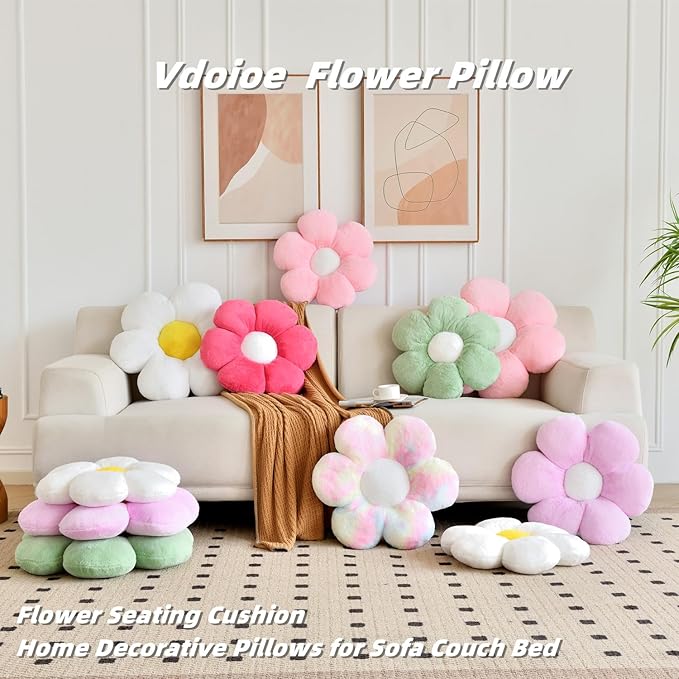 Pink Flower Pillow，19.6In Floor Pillow Cushion Flower Shaped Throw Pillow Cute Flower Seating Cushion Home Decorative Pillows for Sofa Couch Bed