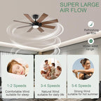 KNUN 48 Inch Ceiling Fans with Lights and Remote/APP Control, Low Profile Ceiling Fan, 8 Blades，LED Dimmable, Reversible DC Motor, Noiseless Brown Ceiling Fans for Bedroom Indoor/Outdoor Use