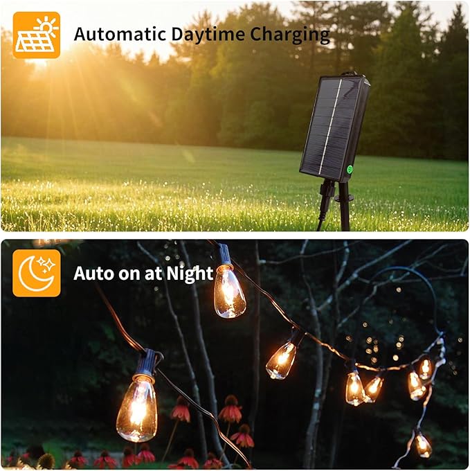 100FT Solar String Lights Outdoor Waterproof, 50+2 Shatterproof with Edison Bulbs,Solar Powered Outdoor Lights with Remote, LED String SolarLights for Garden, Backyard, Parties (100FT)
