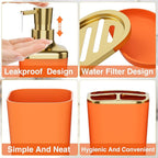 Bathroom Accessories 8 Piece Orange and Gold Bathroom Set, Bath Accessories with Stainless Steel Trash Can,Toilet Brush,Toothbrush Set,Soap Dispenser