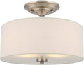 Kira Home Addison 13" 2-Light Semi-Flush Mount Ceiling Light Fixture with Off-White Fabric Drum Shade, Brushed Nickel Finish