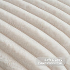 FUTEI Beige Striped Decorative Throw Pillow Covers 22x22 Inch Set of 2,Square Spring Decorations Couch Pillow Case,Soft Cozy Faux Rabbit Fur & Velvet Back,Modern Home Decor for Bed