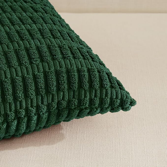 Fancy Homi Boho Dark Green Decorative Throw Pillow Covers 12x24 Inch for Couch Bed Sofa, Rustic Modern Farmhouse Home Decor, Soft Plush Corduroy Cute Square Cushion Case 30x60 cm