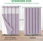No Hooks Needed Linen Textured Shower Curtain with Snap-in Fabric Liner Set,Hotel Luxury Decor Shower Curtains for Bathroom with Mesh Top Window,Waterproof & Washable,71Wx74H,Lavender