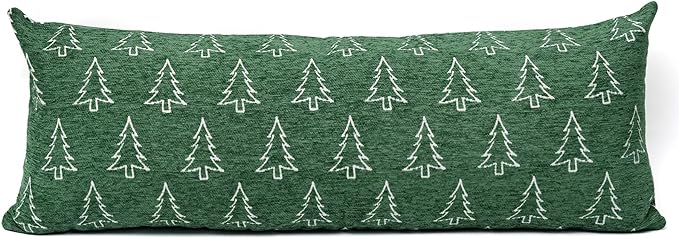 Reversible Christmas Pillow Covers 14x36, Chenille Double-Sided Snowflake & Tree, Cozy Farmhouse Holiday Throw Pillowcases with Hidden Zipper for Sofa, Couch and Bed(Green,36x14)