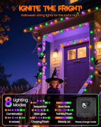 2-Pack 100 LED Purple Orange and Green Solar Halloween Lights Outdoor - 64FT Crystal Globe Waterproof Solar String Lights with 8 Lighting Modes for Halloween Decorations, Garden, Patio, Party, Porch