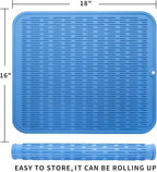 Silicone Dish Drying Mat for Multiple Usage,Easy clean,Eco-friendly,Heat-resistant Silicone Mat for Kitchen Counter or Sink,Refrigerator or Drawer Liner Lichen BlueL 2XL 24 inches x 18 inches