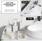Bathroom Set - White Bathroom Accessories Set, 5PCS Ceramic Bathroom Accessory Set, Bathroom Sets with Soap Dispenser, Toothbrush Tumbler, Soap Dish, Q-tip Holder & Vanity Tray