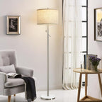 GyroVu Marble Floor Lamp, Adjustable Height Standing Lamp with Marble Base Tall Lamp with Pull Chain Switch Floor Lamps for Living Room, Bedroom & Office Bulbs Not Included(Silver)