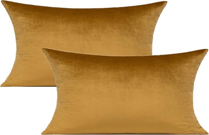 VAKADO 12x20 Christmas Gold Velvet Lumbar Decor Throw Pillow Covers Brown Golden Rectangle Decorative Cushion Cases Home for Couch Patio Sofa Bedroom Car Set of 2