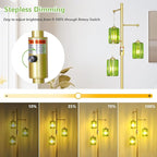 Gold Floor Lamp for Living Room with Green Crystal Shades, 3 Lights Modern Boho Tree Standing Lamp Dimmable, Dimmer Switch, 65IN Vintage Brass Tall Floor Lamps for Bedroom Office Reading Corner