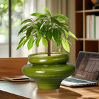 Ceramic Planters for Indoor Plants 11 Inch - Bonsai Plant Pots Outdoor, Large Planters for Indoor Plants, Green Planter with Drainage Hole, Flower Pot for Garden Decor, Gift for Women Men