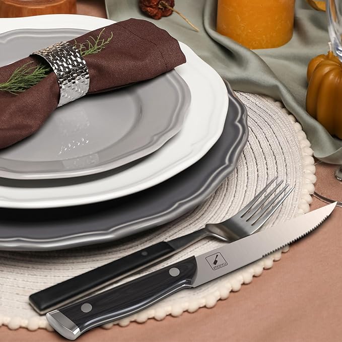 imarku Steak Knives, Steak Knives Set of 8, Serrated Steak Knife Set with Pakkawood Ergonomic Handle, Japanese HC Steel Steak Knife and Gift Box, Birthday Gifts for Women and Man