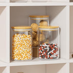 6 Piece Glass Storage Jars Set with Airtight Bamboo Lids and Labels, 37oz/1100ml Glass Spice Jars Food Storage Containers for Home Kitchen,Pantry, Tea, Sugar, Salt, Coffee, Flour, Herbs, Grains
