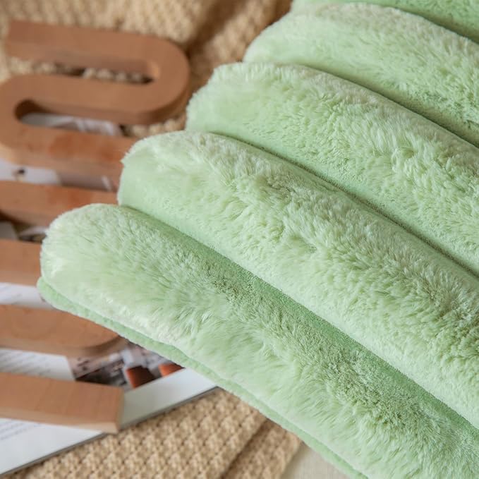 Faux Fur Plush Throw Pillow Covers 18x18 Inch Set of 2 - Luxury Decorative Fuzzy Striped Soft Cozy Pillowcase for Couch, Sofa, Living Room - Green
