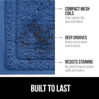 GORILLA GRIP Dirt Grabber Mesh Doormat, Low-Profile, Stain and Fade Resistant Heavy Duty Quick Dry Striped Doormats, Mats for Indoor or Outdoor Entry, Shoe Scraper, Garage Entrance Mat 47x35, Blue