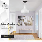 11" Milk White Glass Pendant Light, Blown Glass Hanging Ceiling Light Fixture with Black Finish, Large Vintage Modern Pendant Lamp for Kitchen Island, Sink, Hallway, Living Room