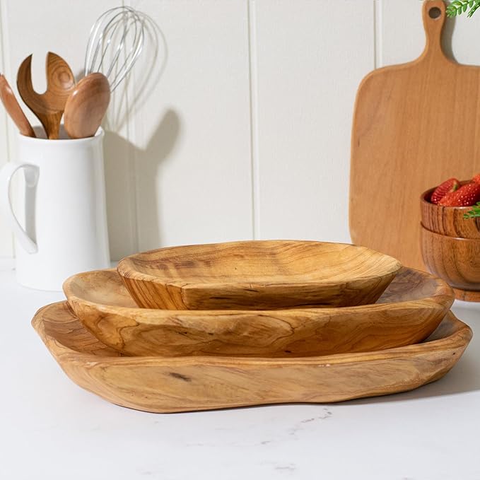 Root Wood Dish, Party Platter and Tray for Sandwich Bread Serving, Appetizer Display, Vintage Ring Dish, Hand Carved Artworks (12-13 inch)