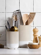 LE TAUCI Utensil Holder, 7.3"+5.4" Ceramic Kitchen Utensil Holder for Countertop, Large Cooking Utensil Crocks Gift for Mom, Boho Farmhouse Kitchen Decor, Set of 2, Reactive Glaze Arctic White