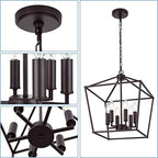 MELUCEE 16 Inches Farmhouse Chandelier 6-Light Oil Rubbed Bronze Cage Hanging Lights Rustic Lantern Pendant Lighting for Kitchen Island Dining Room Foyer Hallway, E12 Base