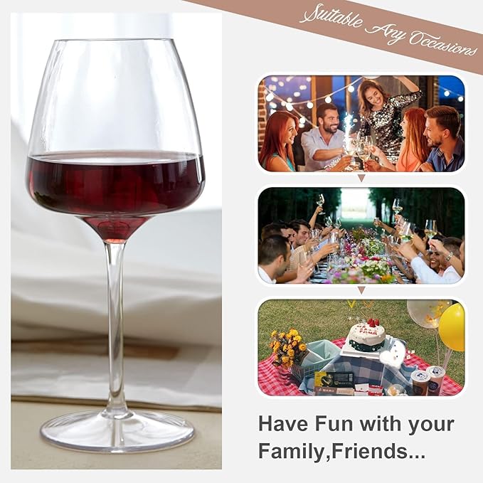 MICHLEY Floating Wine Glasses for Pool Unbreakable Tritan Plastic Red Wine Glasses with Stem Poolside Floating Cups 20.5 OZ, Dishwasher Safe, Set of 4