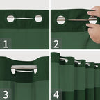 No Hooks Needed Linen Textured Shower Curtain with Snap-in Fabric Liner Set,Hotel Luxury Decor Shower Curtains for Bathroom with Mesh Top Window,Waterproof & Washable,71Wx74H,Emerald Green