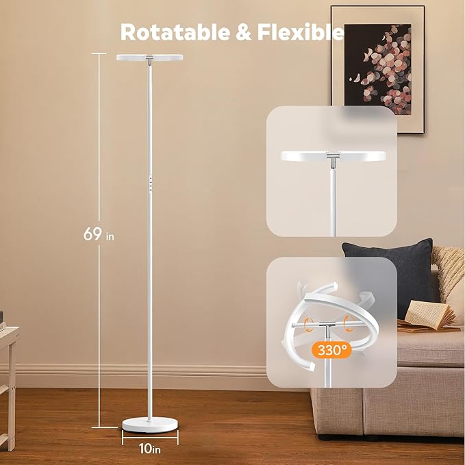 White RGBCW Floor Lamp, Bright Color Changing RGB Standing Lamp, Modern Stepless Dimmable LED Tall Lamp with Remote Control, 20W 3000-6000K Floor Lamps for Living Room, Bedroom, Office