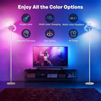 White RGBCW Floor Lamp, Bright Color Changing RGB Standing Lamp, Modern Stepless Dimmable LED Tall Lamp with Remote Control, 20W 3000-6000K Floor Lamps for Living Room, Bedroom, Office