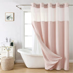 Extra Long No Hooks Needed Linen Textured Shower Curtain with Snap-in Fabric Liner Set,Blush Hotel Luxury Decor Shower Curtains for Bathroom,Waterproof & Washable,71Wx86H