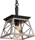 Q&S Farmhouse Pendant Light Fixture,Vintage Pendant Light Chandelier,Industrial Hanging Lighting,Wrought Iron,Oak and ORB,1 Light E26 UL Listed
