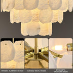 32″ Alabaster Chandelier, 16-Light Marble Round Chandelier, Modern Dining Room Chandeliers, 3 Tiers White & Brass Alabaster Chandeliers for Living Room Bedroom Bathroom Kitchen Foyer