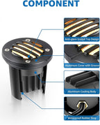 SUNVIE 12W Low Voltage Landscape Lighting Anti-Glare LED Well Lights(Grated Top) 12V-24V Waterproof Outdoor In-Ground Lights 3000K Landscape Lighting for Garden Yard Pathway 6 Pack with Connectors