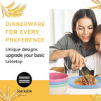 Rubtlamp Wheat Straw Plates and Bowls sets, Reusable Plastic Plate Set for 4, Kitchen Wheat Straw Dinnerware Sets (Spring Four Colors) Include Dinner Platos, Dessert Platos, Cereal Bowls, Cups