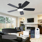 42inch Ceiling Fans with Lights, Low Profile Ceiling Fan with Light and Remote/APP Control, DC Reversible Motor, Noiseless, Flush Mount, Black Ceiling Fan for Bedroom Indoor/Outdoor Use