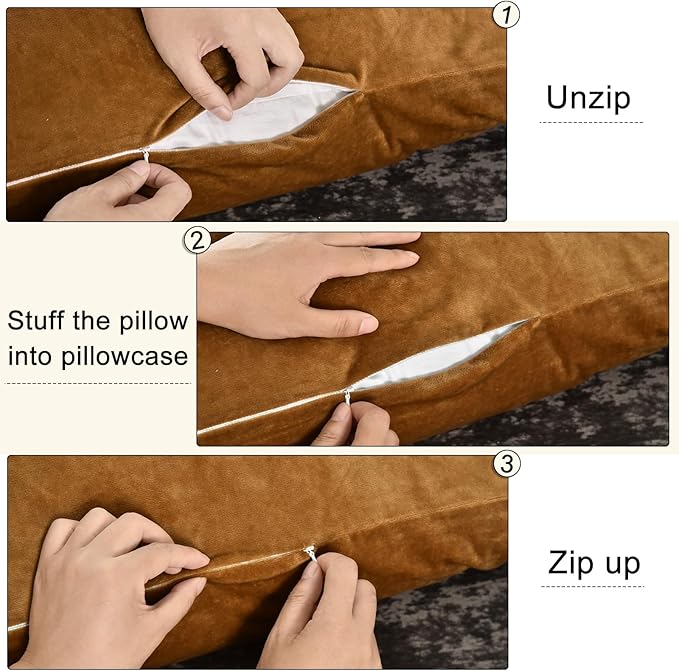 PHF Super Soft Velvet Zippered Body Pillowcase, No Insert, 1 Pack Luxury Cozy Warm Pillow Sham Cover with Zipper, 20"X 54" Long Cozy Fuzzy Flannel Pillow Case, Brownish Camel