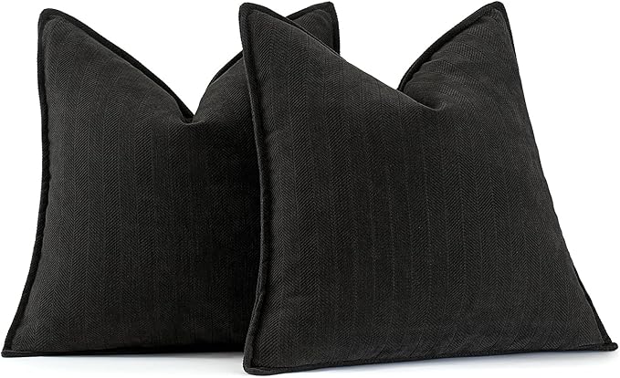 MIULEE Pack of 2 Black Decorative Pillow Covers 16x16 Inch Soft Chenille Luxurious Couch Throw Pillows Farmhouse Cushion Covers with Elegant Design for Sofa Bedroom Living Room Home Decor