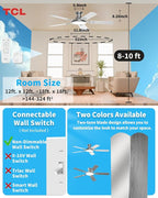TCL 52" Low Profile Ceiling Fan with Light, Slim, Silver, Flush Mount, DC Reversible Motor, 6 Speeds, Remote Control, Noiseless, Dimmable, LED Light, 3CCT, Modern Ceiling Fan for Bedroom Living Room