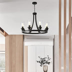 Black Chandelier 8 Lights, Kitchen Island Lighting Industrial Chandelier with Clear Glass Shade, Farmhouse Pendant Light for Dining Room Living Room Bedroom