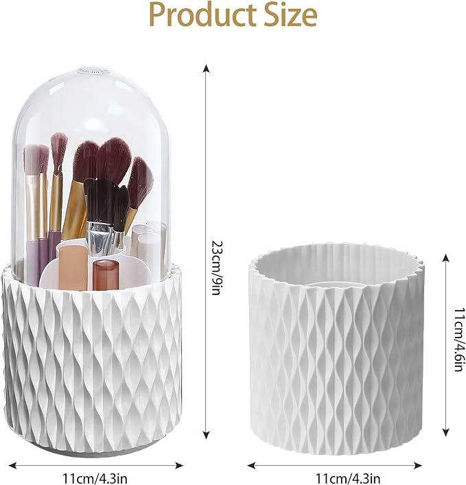 Makeup Brush Holder, 360° Rotating Makeup Brush Organizer with 5 Slots, Clear Dustproof Makeup Brush Holder with Lid, Make Up Organizers for Vanity Bathroom Countertop