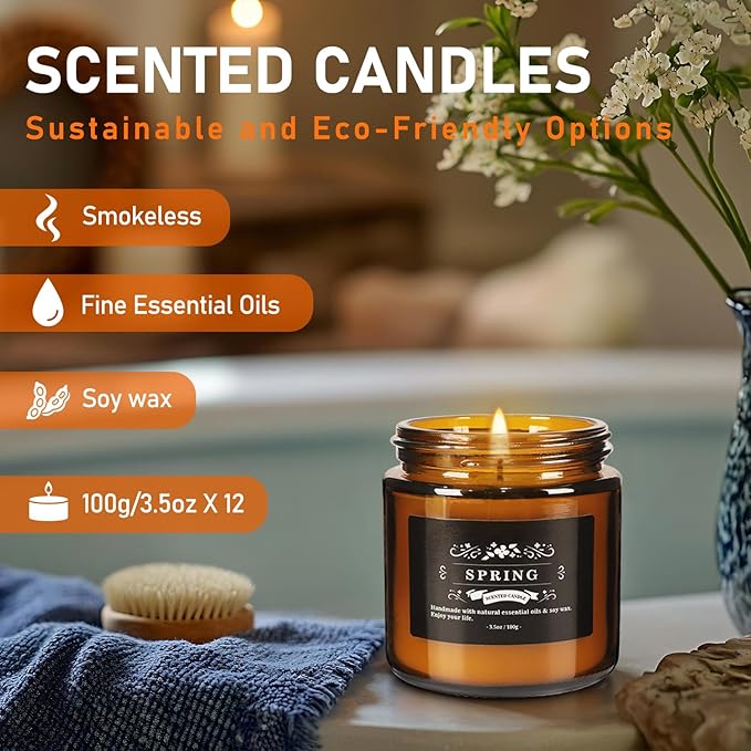 12 Pack Black Apothecary Jar Scented Candles - Natural Soy Wax with Premium Essential Oils, Lavender, Rose, Vanilla & More, 3.5oz/100g Each, Relaxing Aromatherapy Gift Set