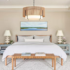 25.6" Large Rattan Chandelier, 6-Light Boho Pendant Light with Fabric Shade, Farmhouse Rattan Hanging Ceiling Light Fixture for Dining Room, Living Room, Kitchen Island, Bedroom, Hallway, Foyer