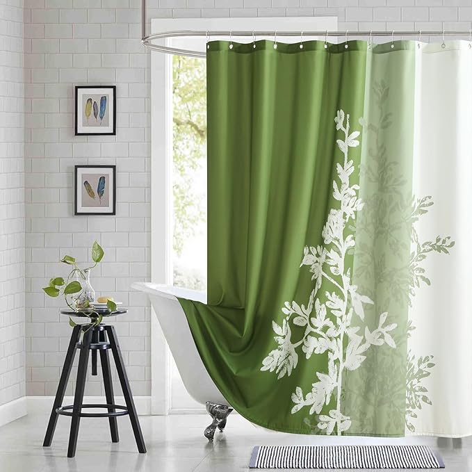 Fabric Shower Curtain, Green Plant Shower Curtains for Bathroom, Waterproof Bathroom Curtains, 72" W x 72" H