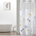 QiyI Stall Floral Shower Curtain with Snap in Liner, Blue and Yellow Watercolor Cloth Bath Curtains, No Hook Shower Curtains with Mesh Top Window, Fabric Waterproof Bathroom Curtain Set, 36 x 75 Inch
