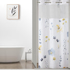 QiyI Stall Floral Shower Curtain with Snap in Liner, Blue and Yellow Watercolor Cloth Bath Curtains, No Hook Shower Curtains with Mesh Top Window, Fabric Waterproof Bathroom Curtain Set, 36 x 75 Inch