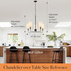 Chandelier, Matte Black with White Fabric Shade, Farmhouse Linear Island Lighting Fixture for Kitchen, Dining Room (5-Light Matte Black with Fabric Shades)