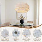 3-Tier Large Rattan Chandelier, 22.8in White Boho Coastal Pendant Lights, Woven Hemp Rope Hanging Ceiling Lights, Wicker Lighting Fixture for Kitchen Island, Dining Room, Living Room