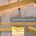 Alabaster Rectangle Chandelier, 48" Natural Spanish Marble Stone Texture Dimmable Alabaster Chandelier for Kitchen Island, Modern Luxury Lighting High Ceiling Light for Dining Room over Table