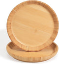 Bamboo Dinner Plates Set of 2, 7.5-inch Wooden Serving Plates with Raised Edges for Snack/Dessert, Round Lightweight Dishes Doubles as Pasta Bowls for Fruit/Salads, Wide and Shallow